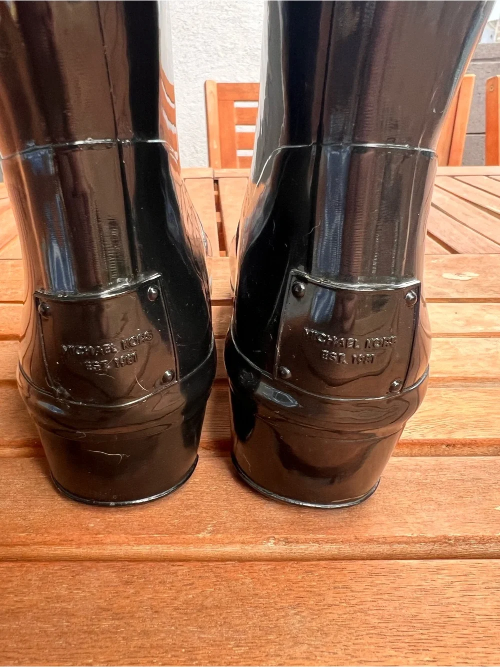Michael Kors Black Patent Rain Boots with MK Logo